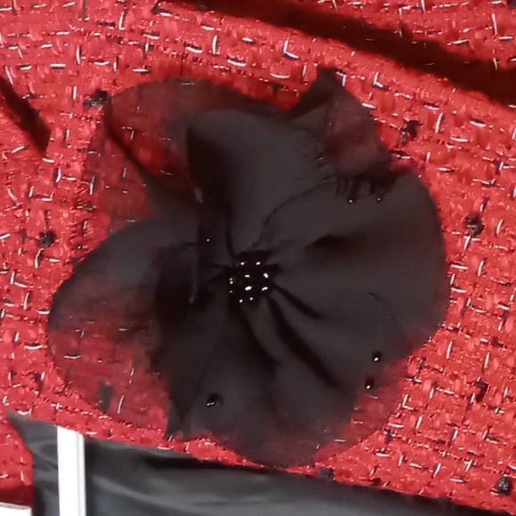 Worthington Red/Black Woven Style Blazer w Black Twill Embellishment Pin Size 14 - Picture 5 of 8